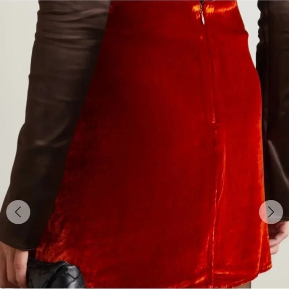 Reformation Harri Velvet Mini Skirt Silk Blend in Red Orange - Picture 4 of 15